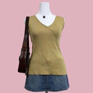 gold glitter ribbed y2k sleeveless stretchy top